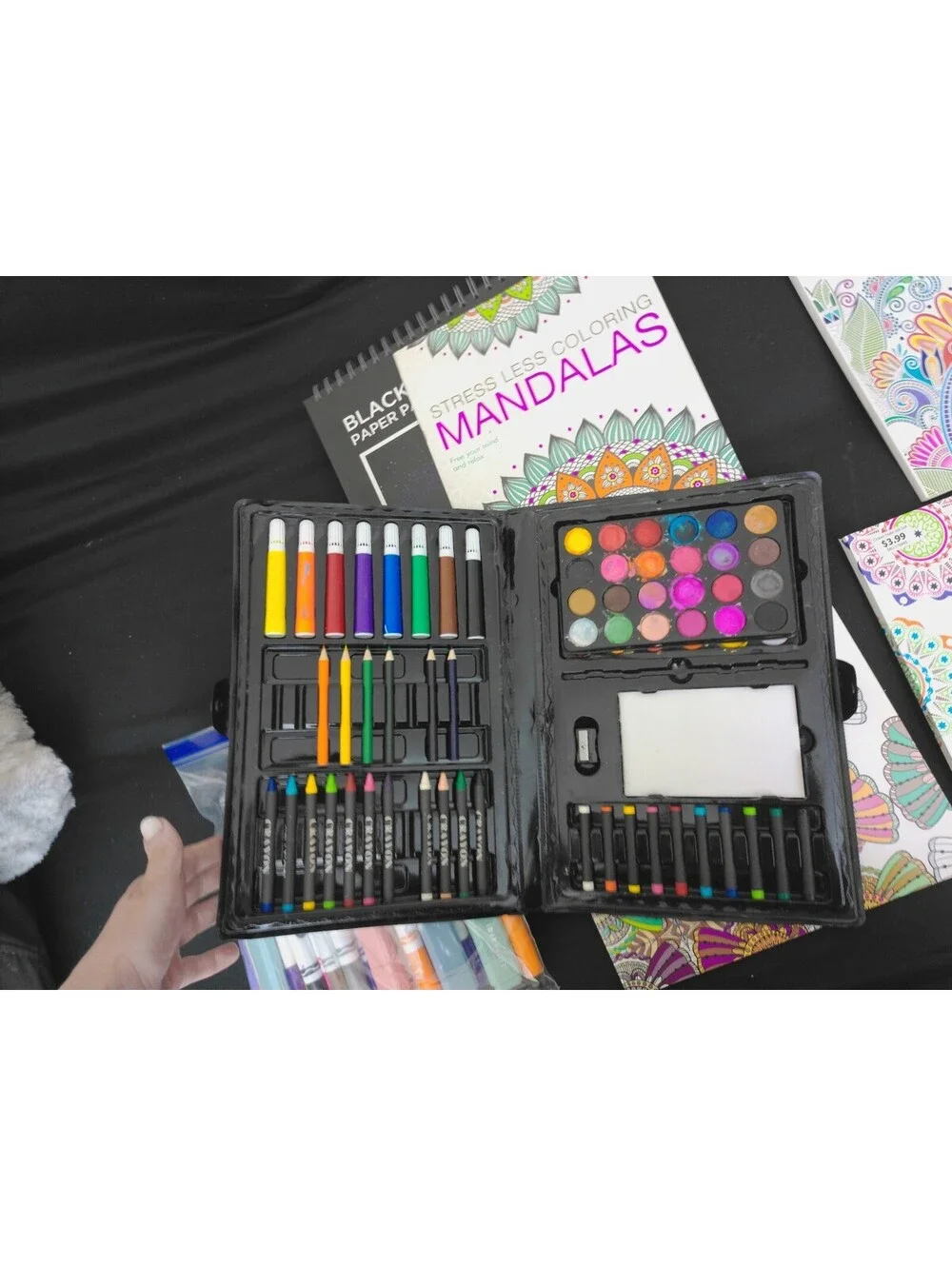 Adult Coloring Book & Art Supply Lot Mandalas Markers Crayons Pencils Bundle